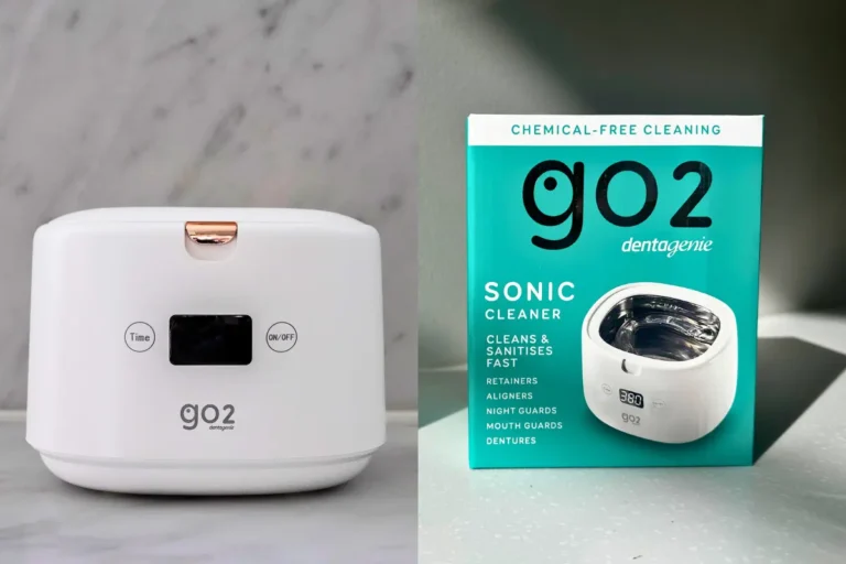 GO2 Dentagenie sonic cleaner used to clean clear aligners and orthodontic retainers