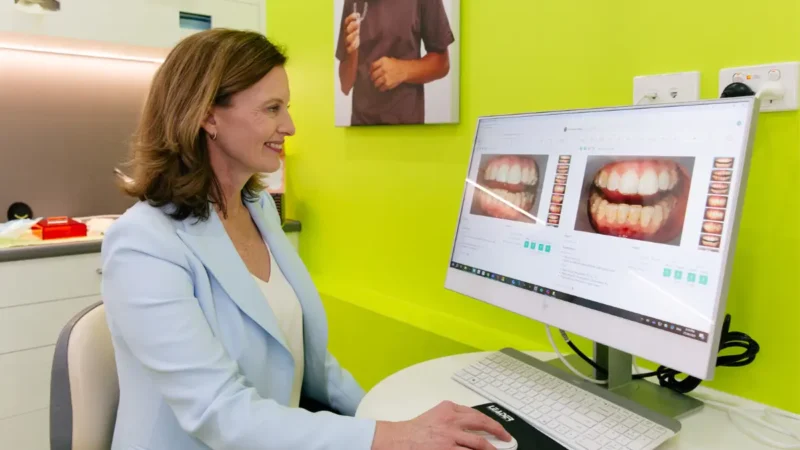 Orthodontist Dr Sarah Lawrence reviewing patients Dental Monitoring at Urban Smile